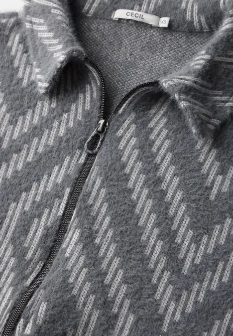 Federgarn-Cardigan mit Print platinum grey mel. Federgarn-Cardigan mit Print platinum grey mel.
