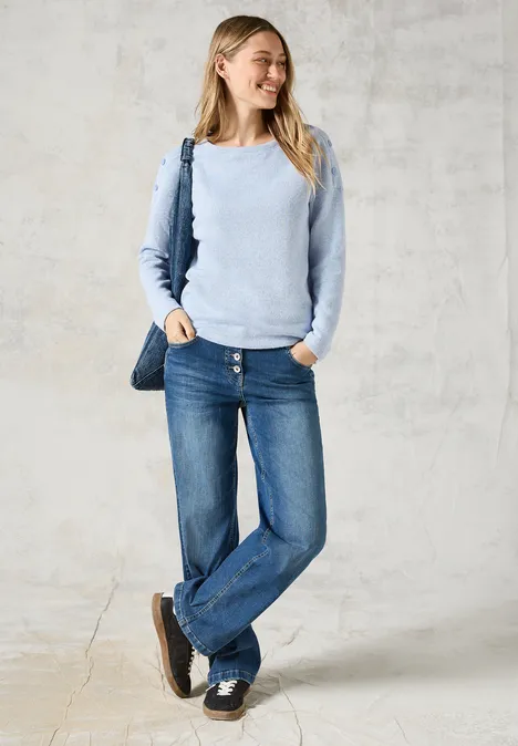 Melange-Shirt mit Knöpfen whisper blue melange