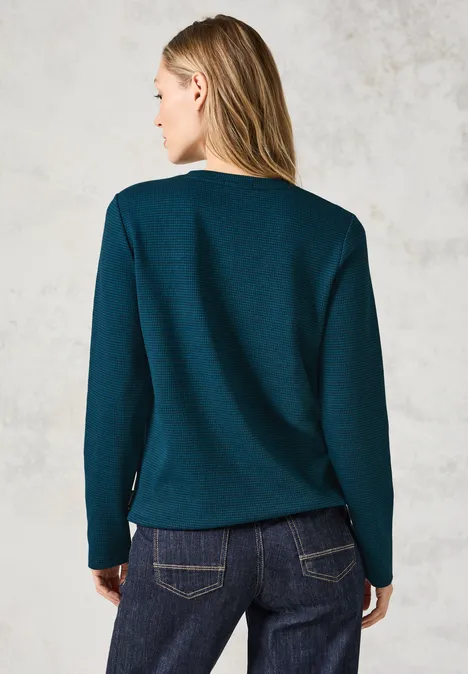 Jaquard-Shirt mit V-Neck atlantic green