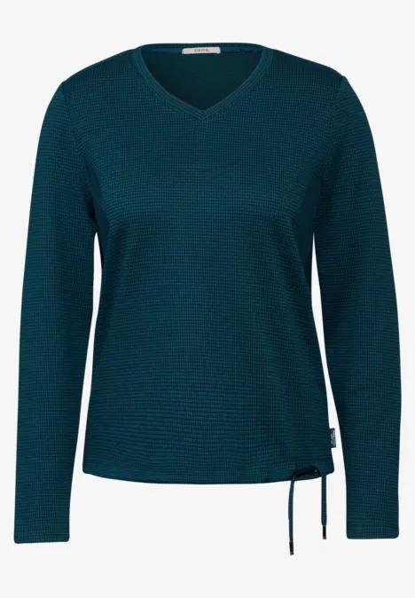 Jaquard-Shirt mit V-Neck atlantic green