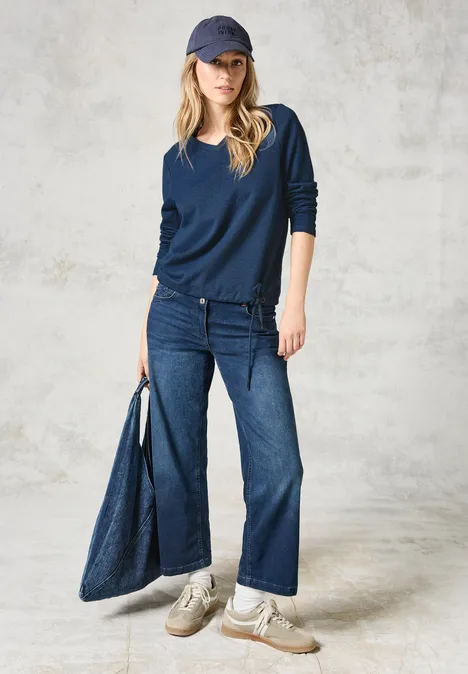 Jaquard-Shirt mit V-Neck universal blue