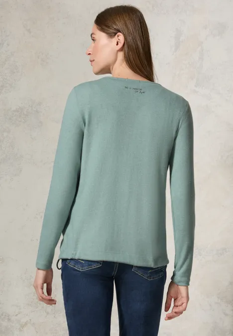 Shirt mit V-Ausschnitt glaced green melange