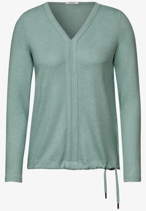 Shirt mit V-Ausschnitt glaced green melange