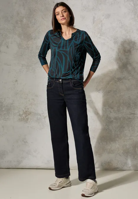 Print-Shirt mit Ziersteinen Black