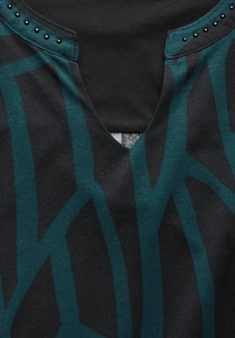 Print-Shirt mit Ziersteinen Black