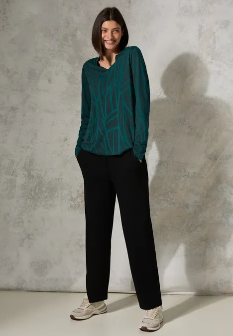 Print-Shirt mit Ziersteinen petrol green
