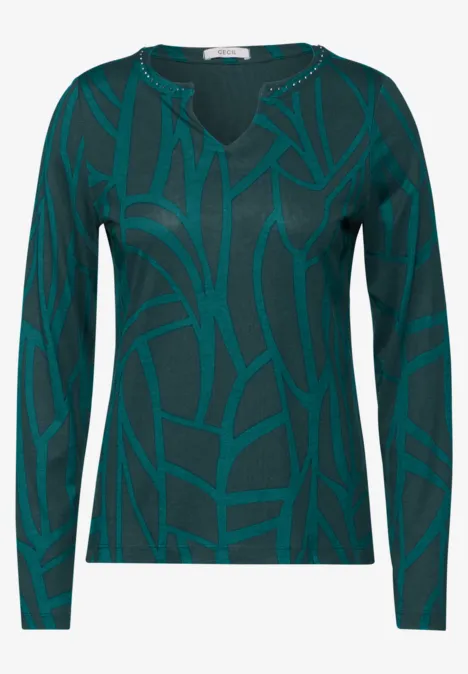 Print-Shirt mit Ziersteinen petrol green