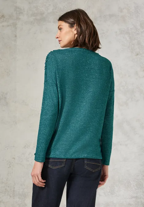 Shirt mit Raffung petrol green melange