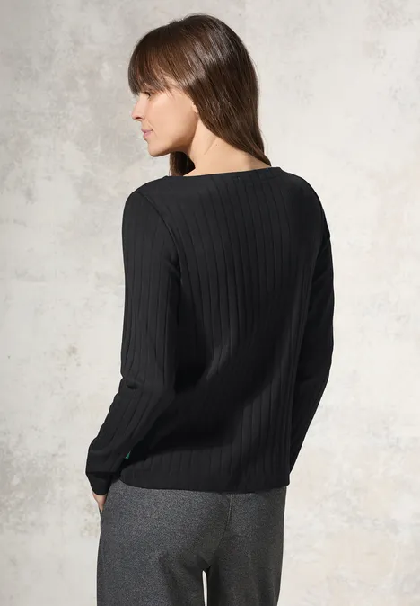 Shirt mit Rippstruktur Black Shirt mit Rippstruktur Black