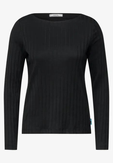 Shirt mit Rippstruktur Black Shirt mit Rippstruktur Black