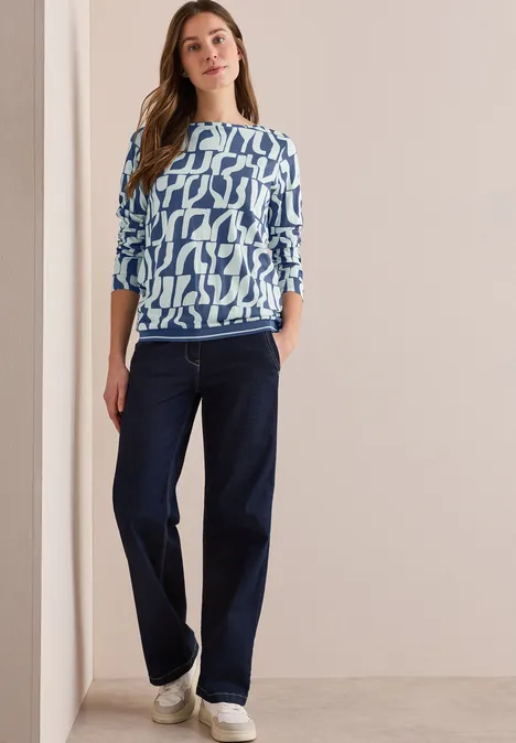 Bedrucktes Rippstrukturshirt true navy