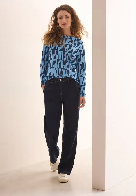 Bedrukt geribd shirt met structuur universal blue