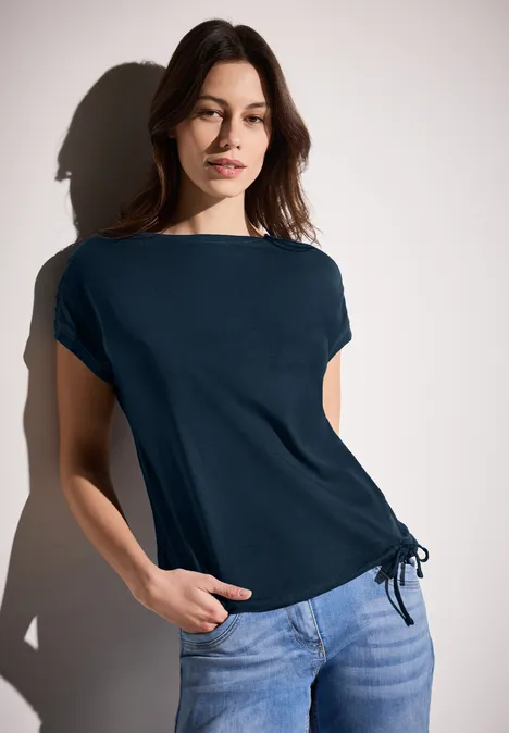 T-shirt met rimpels dark petrol blue