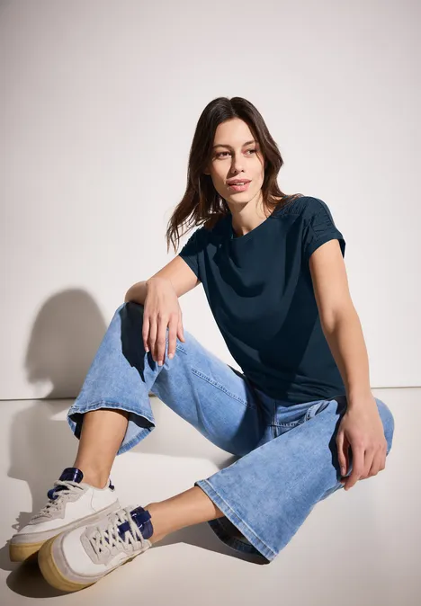 T-shirt met rimpels dark petrol blue