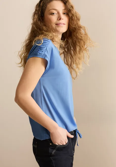 T-Shirt mit Raffung aster blue