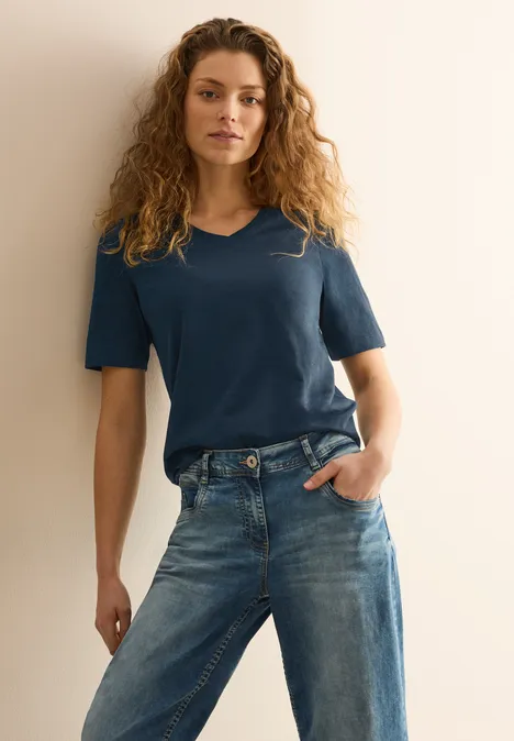 Basic V-Neck T-Shirt dark petrol blue
