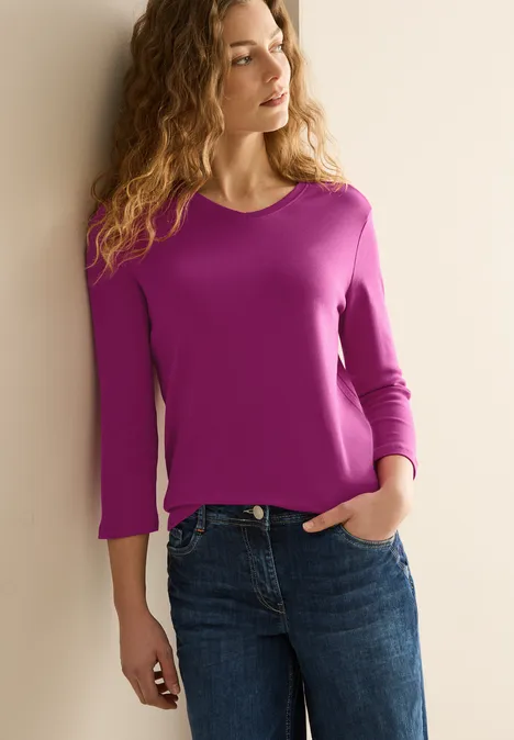 Basic V-Neck Shirt anemone pink
