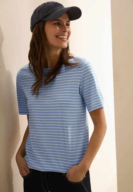 Basic Kurzarmshirt aster blue