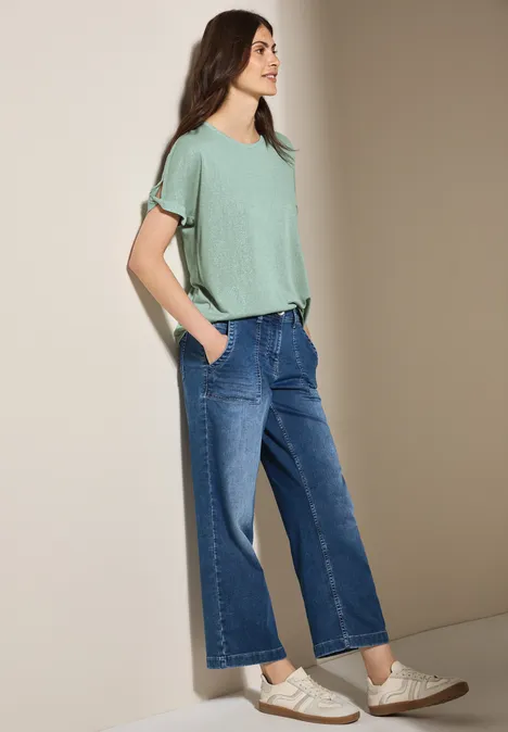T-shirt à paillettes en lin ice sage green