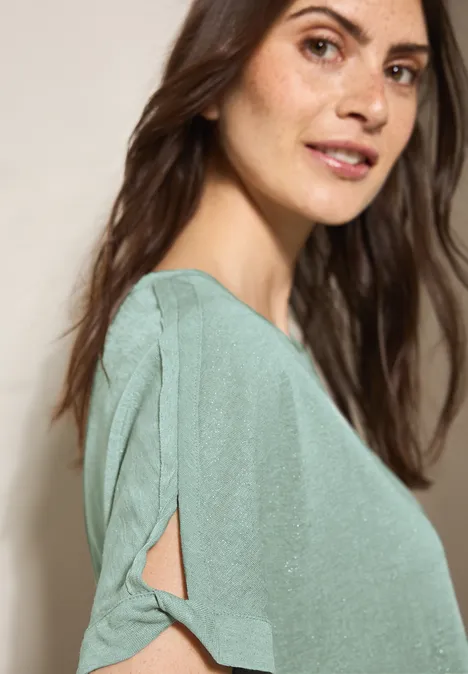 T-shirt à paillettes en lin ice sage green