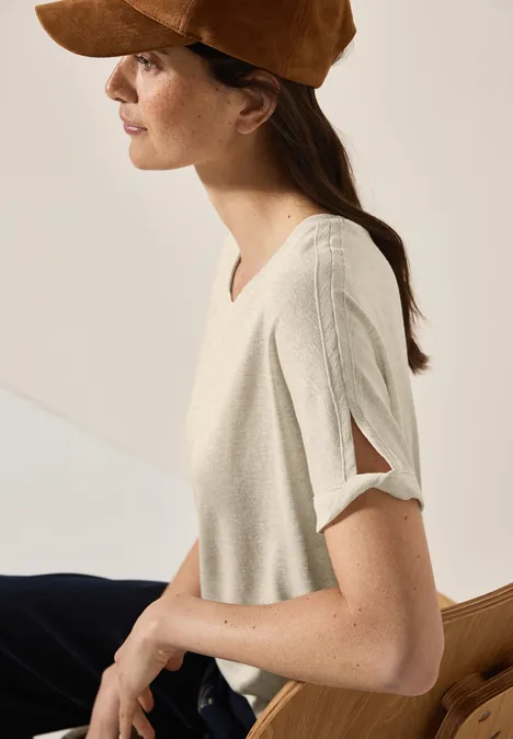 Leinen-Look Glitzer-Shirt pumice beige