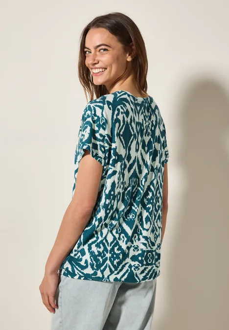 Print-Shirt mit Knopfdetail green lagoon