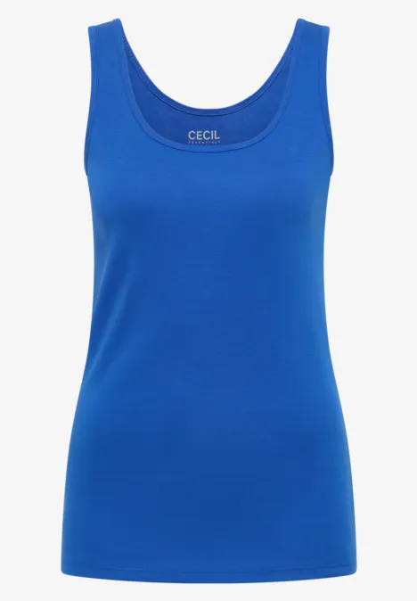 Ein schlichtes, ärmelloses Tanktop in kräftigem Blau.