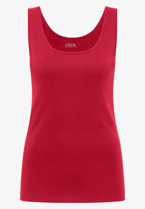 Rotes ärmelloses Damen-Top mit rundem Ausschnitt und dezentem Markenlogo.