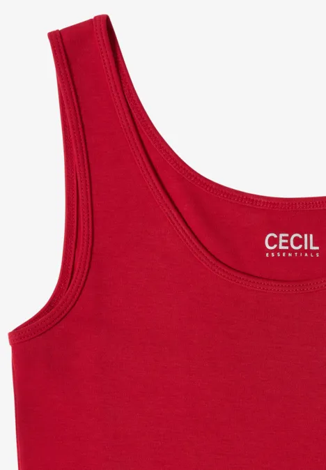 Rotes ärmelloses Top aus Baumwolle mit Rundhalsausschnitt und CECIL-Logo innen.