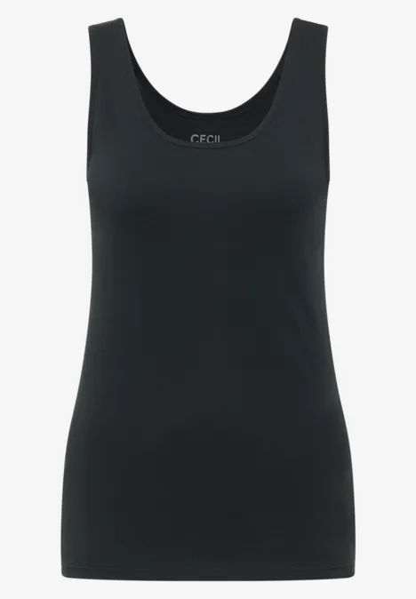 Effen zwart tanktop met ronde hals, aansluitend en mouwloos.