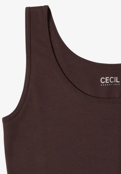 Braunes ärmelloses Top mit Rundhalsausschnitt und Markenlogo von Cecil.