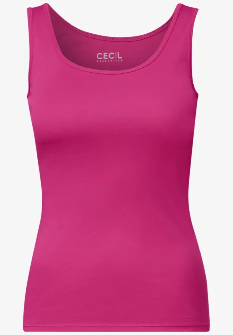 Basic top van puur katoen pink flash Fuchsia kleurige dames tanktop zonder mouwen, aansluitend, ronde hals en smalle bandjes.