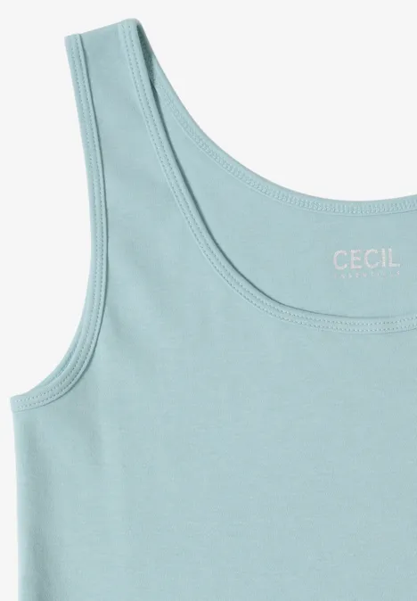 Haut sans manches vert pâle à encolure arrondie avec petit logo CECIL.
