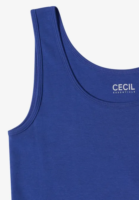 Blaues ärmelloses Top mit Markenlogo innen im Nacken