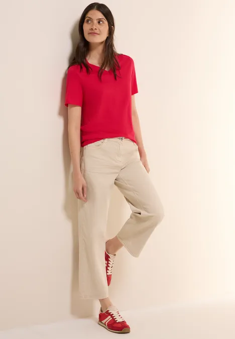 Basic V-Neck T-Shirt glazed apple red
