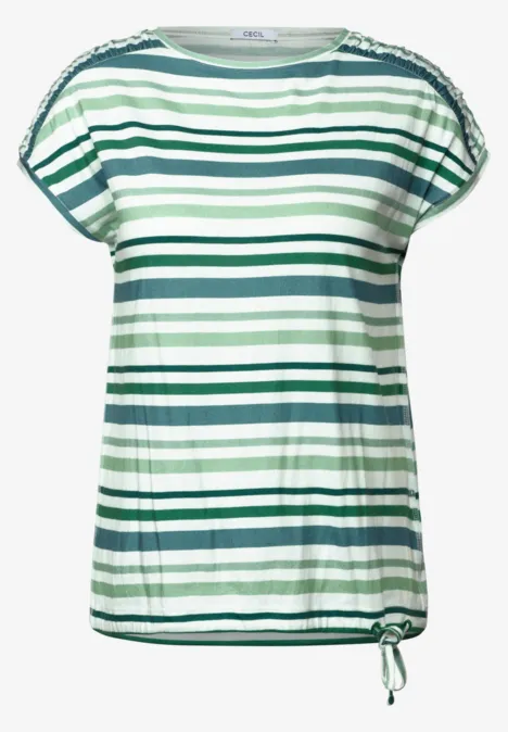 Streifen-Shirt mit Raffung garden green