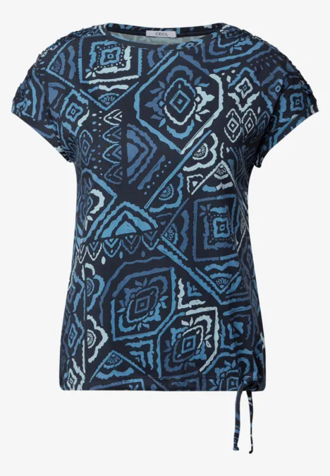 Print-Shirt mit Raffung universal blue