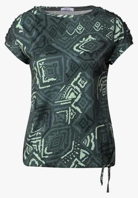 Print-Shirt mit Raffung slate khaki