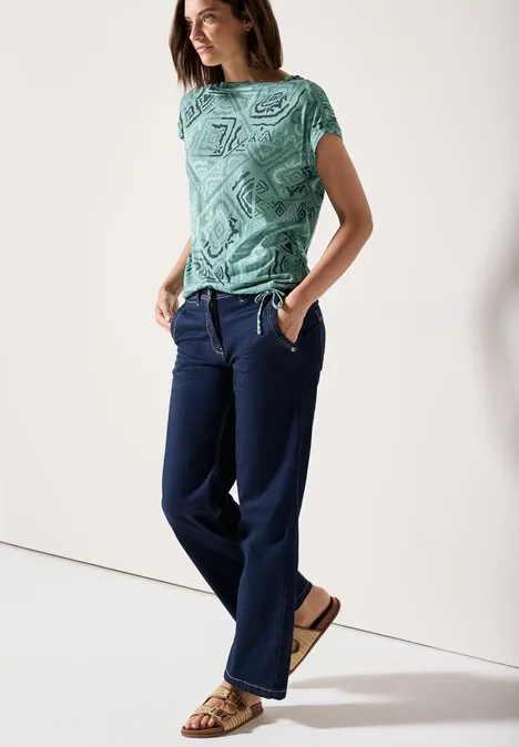 Print-Shirt mit Raffung matcha green