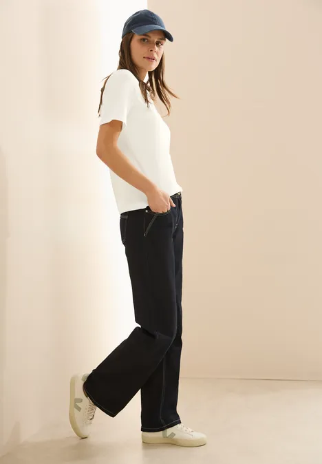 Basic Rippstruktur T-Shirt vanilla white