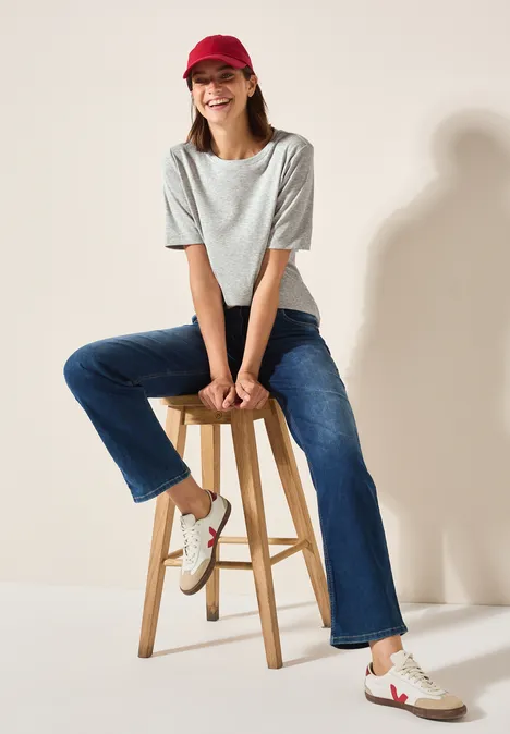 Basic Rippstruktur T-Shirt fog grey melange