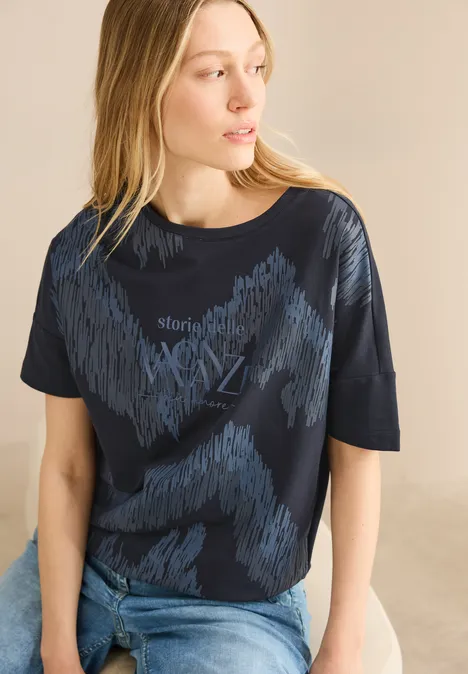 Print-Shirt mit Wording universal blue