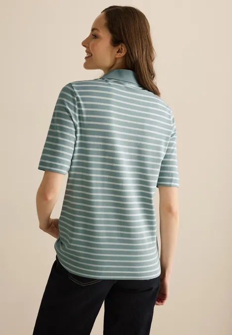 Gestreiftes Piqué Poloshirt cool salvia green