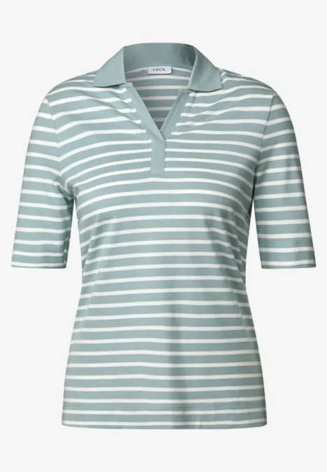 Gestreiftes Piqué Poloshirt cool salvia green