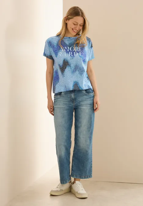 Print-Shirt mit Wording pastel blue