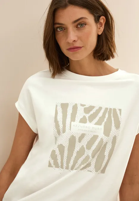 T-Shirt mit Glitzer-Print vanilla white