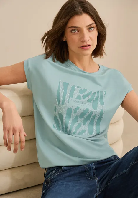 T-Shirt mit Glitzer-Print cool salvia green