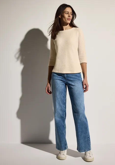 Ajour Strukturshirt pearl beige