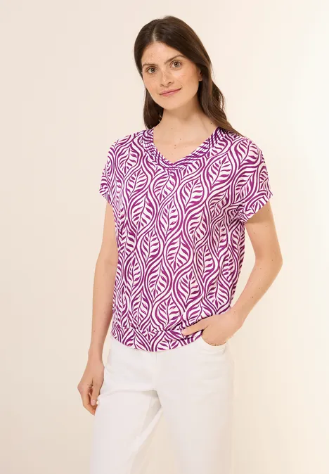Gemustertes V-Neck T-Shirt anemone pink