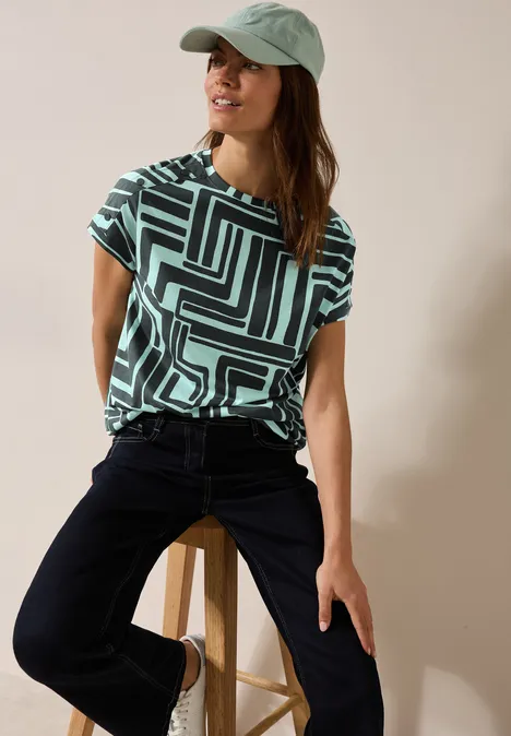 Print-Shirt mit Knopfdetail slate khaki